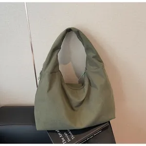 Olive green corduroy tote bag with large capacity and minimalist shoulder strap design