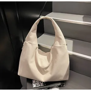 Minimalist beige corduroy tote bag with large capacity and soft texture for daily use