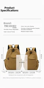 Size comparison chart showing large and small waterproof nylon backpack dimensions