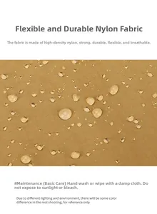 Waterproof macro shot of durable high-density nylon fabric on a khaki mini backpack