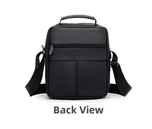 Rückansicht der schwarzen Business-Tasche aus Kunstleder mit Reißverschluss und Griff