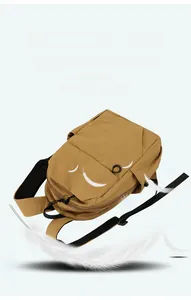 Visual of a lightweight waterproof khaki backpack shown with white floating feathers