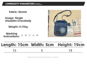 Detailed view of casual blue denim crossbody bag with adjustable strap and front pocket