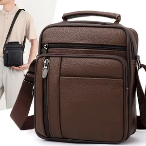 Herren Business Casual PU-Leder Schultertasche Multi-Pocket Umhängetasche Große Kapazität Reisetasche Mit Verstellbarem Gurt