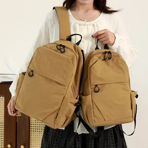 Lightweight khaki nylon mini backpack set for travel and school in two sizes
