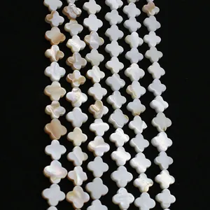 Cuentas de Concha Natural de Agua Dulce Madreperla Forma de Trébol de Cuatro Hojas Cuentas Sueltas Pulidas para Hacer Joyas DIY