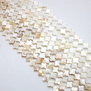 Cuentas de nácar natural en forma de trébol de cuatro hojas para joyería artesanal DIY