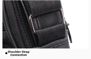 Detail der Schultergurtverbindung aus Leder mit Metall-D-Ring für Herren-Umhängetasche