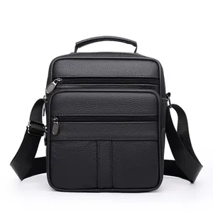 Sacoche business en cuir noir pour homme avec plusieurs poches zippées et poignée