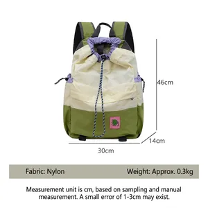 Large color-block nylon backpack with drawstring closure and 46cm height dimensions