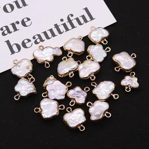 Natural baroque pearl butterfly connectors with gold plated edges for DIY jewelry making