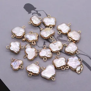 Bulk butterfly baroque freshwater pearl connectors with gold plated metal loops for DIY jewelry