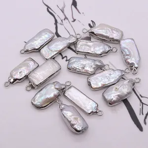 Natürliche Süßwasserperle Barock Rechteck Anhänger Ohne Kette Silber Gold Galvanisiert Legierung DIY Schmuckherstellung Zubehör