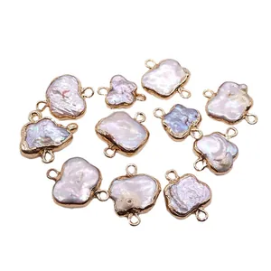 Baroque pearl butterfly connectors with gold plated edges for DIY jewelry making