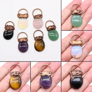 Vintage Ovaler Naturstein Anhänger Ohne Kette Mit Galvanisierter Legierungskappe Für DIY Halskette Schmuckherstellung Damen Herren
