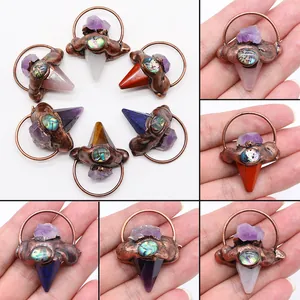 Pendentif Pointe de Flèche Pierre Naturelle Coquille d'Abalone Améthyste Lapis-Lazuli Oeil de Tigre Boho Bijoux Collier DIY
