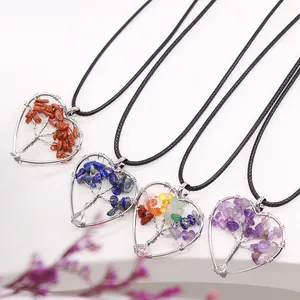 Natural heart tree of life pendant set with blue sand and crystal stone necklaces