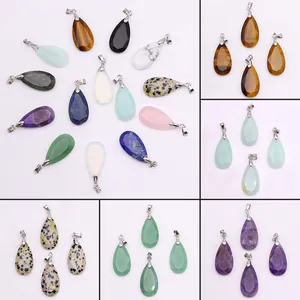 Natural Stone Teardrop Faceted Pendant Only Without Chain For DIY Necklace Jewelry Making Water Drop Crystal Quartz Charms Accessories