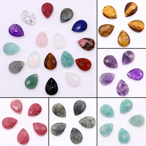 Natural Stone Teardrop Faceted Pendant For DIY Jewelry Making Necklaces Water Drop Gemstone Accessory For Women Men Gift
