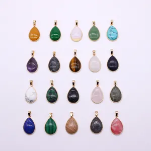 20pcs teardrop natural stone pendants with gold plated edges for DIY jewelry making