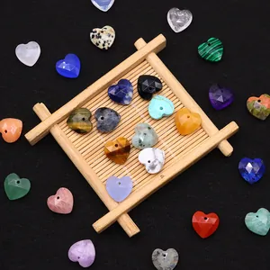Faceted heart-shaped natural stone pendants with top drill holes for DIY jewelry making