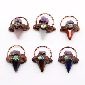 Pendentifs flèche bohème en pierre naturelle, nacre d'abalone et monture en cuivre