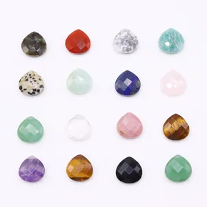 Set of 16 faceted natural stone teardrop pendants in various colors for DIY jewelry making