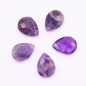 Faceted teardrop purple amethyst pendants with pre-drilled holes for jewelry making