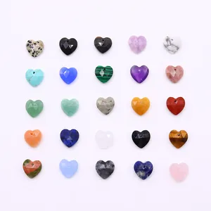 Set of 25 faceted heart-shaped natural stone pendants for DIY necklace jewelry making