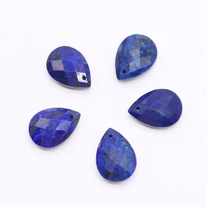 Macro view of five faceted lapis lazuli teardrop pendants for DIY jewelry making