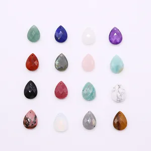 Set of 16 faceted teardrop natural stone pendants for DIY necklace jewelry making