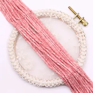 Close-up of pink square natural stone beads for DIY jewelry making and necklaces