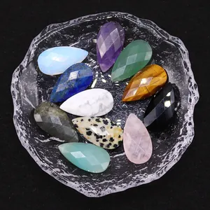 Faceted natural stone teardrop pendants in various gemstones for DIY jewelry making