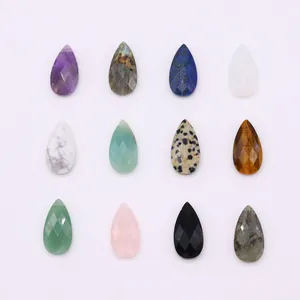 Teardrop faceted natural stone pendant set featuring lapis lazuli and quartz for DIY jewelry