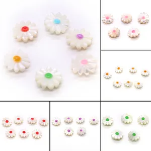 Natural Sea Shell Daisy Flower Loose Beads Enamel Drip Oil Colorful Center Beads For DIY Jewelry Making Necklaces Accessories