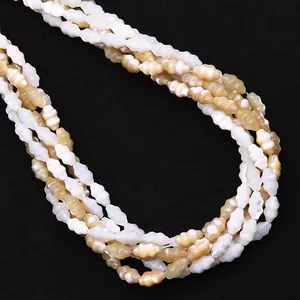 Spindle-shaped natural shell beads with pearlescent finish for DIY jewelry necklaces