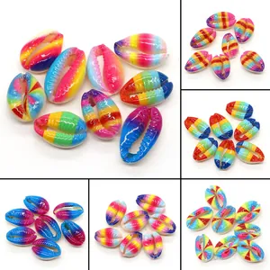 Natural Shell Beads Painted Rainbow Stripe Conch Cowrie Shell Loose Beads For DIY Necklace Bracelet Jewelry Making Accessories