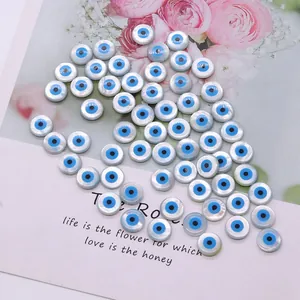 Cuentas de ojo turco de concha natural con brillo perlado para creación de joyas