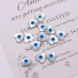 Natürliche Herz-Muschelperlen mit Evil Eye Muster für DIY-Schmuck Halsketten