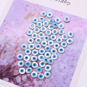 Cuentas de concha redondas y planas de ojo turco para hacer collares y pulseras de joyería