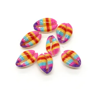 Macro detail of colorful rainbow striped natural shell beads for DIY jewelry making