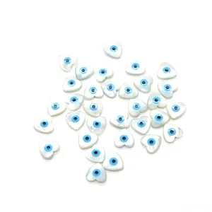 Natürliche Herzperlen aus Muschel mit Evil-Eye-Muster für DIY-Schmuckzubehör