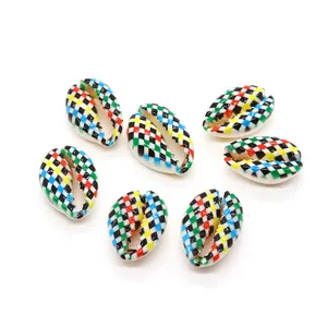 Macro shot of colorful checkered shell beads for DIY jewelry and necklace crafting