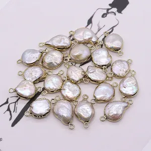 Pendentif Connecteur en Perle de Culture Baroque Naturelle Avec Double Boucles Plaquées Or Pour Fabrication de Bijoux DIY Femme