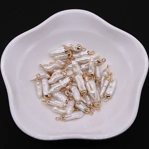 Baroque biwa freshwater pearl pendants with gold plated caps for DIY jewelry making