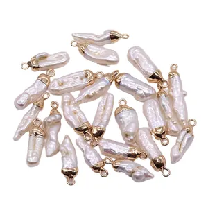 Bulk collection of natural baroque freshwater pearl pendants with gold plated caps for DIY jewelry