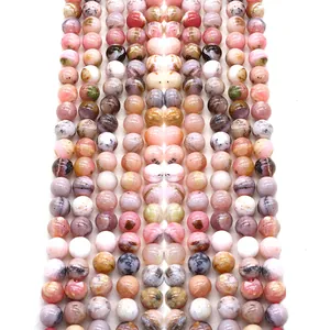 Natural Pink Opal Round Beads Polished Natural Stone Loose Beads For DIY Jewelry Making Necklace Bracelet Accessories