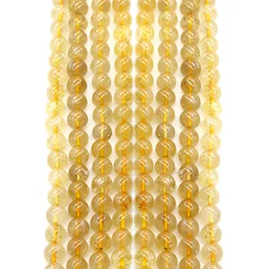 Pietra Naturale Citrina Perline Sciolte Tonde Lucidate Cristallo Giallo per Fai Da Te Collana Braccialetto Accessori Creazione Gioielli