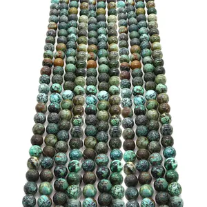 African Turquoise Natural Stone Round Loose Beads Polished Spotted Pattern Gemstone Beads For DIY Jewelry Making Accessories
