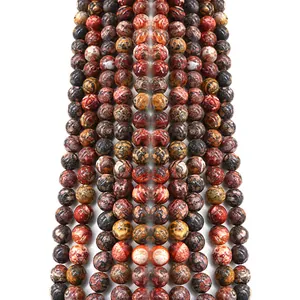 Natural Leopard Jasper Stone Round Beads Polished Straight Hole Loose Beads For DIY Necklace Bracelet Jewelry Making Accessories